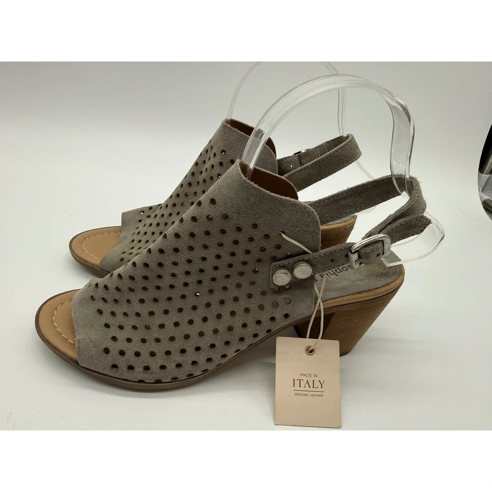 Sophia Milano Gray Suede Perforated‎ Leather Block Heel Sandals Made in Italy 8